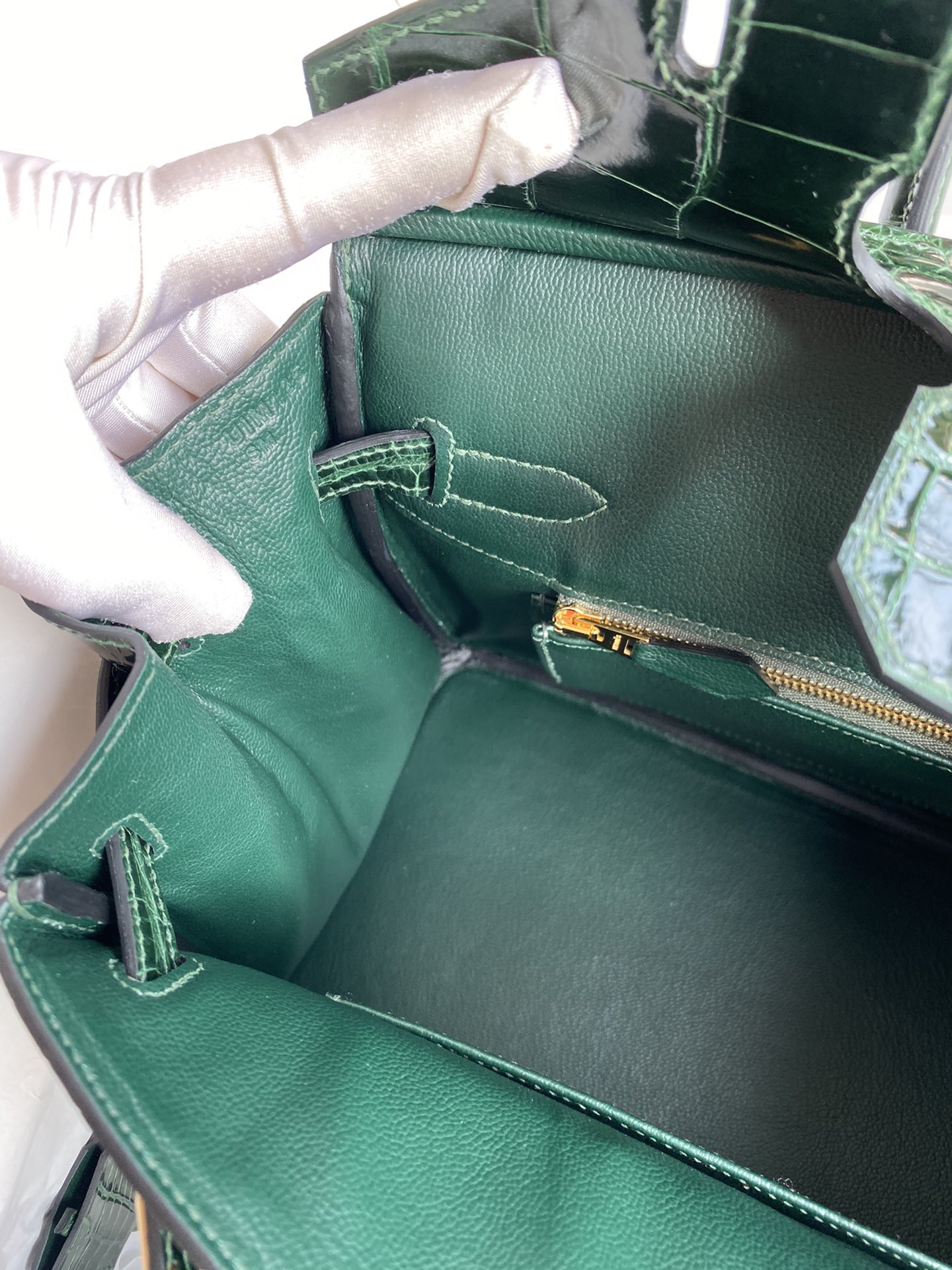 Hermes Birkin 30CM Handmade Bag In Green Crocodile Porosus Shiny Skin